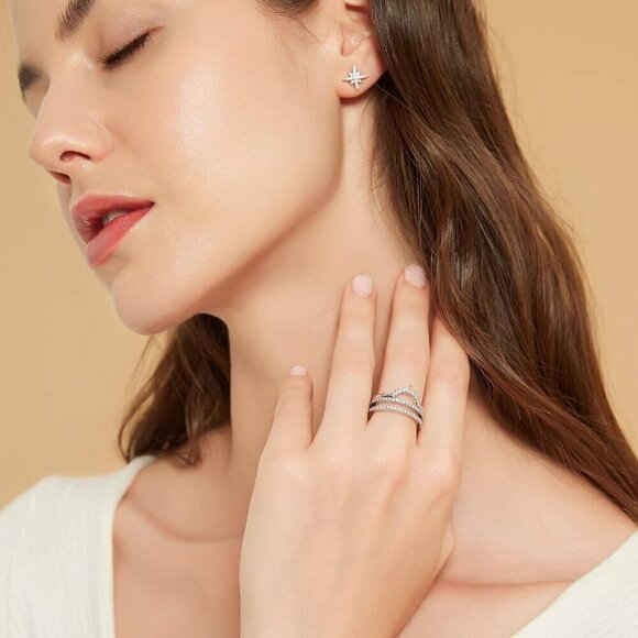 Wedding Bands for Women Dainty CZ  Cubic Zirconia Half Eternity Stackable Ring - Picture 3 of 5